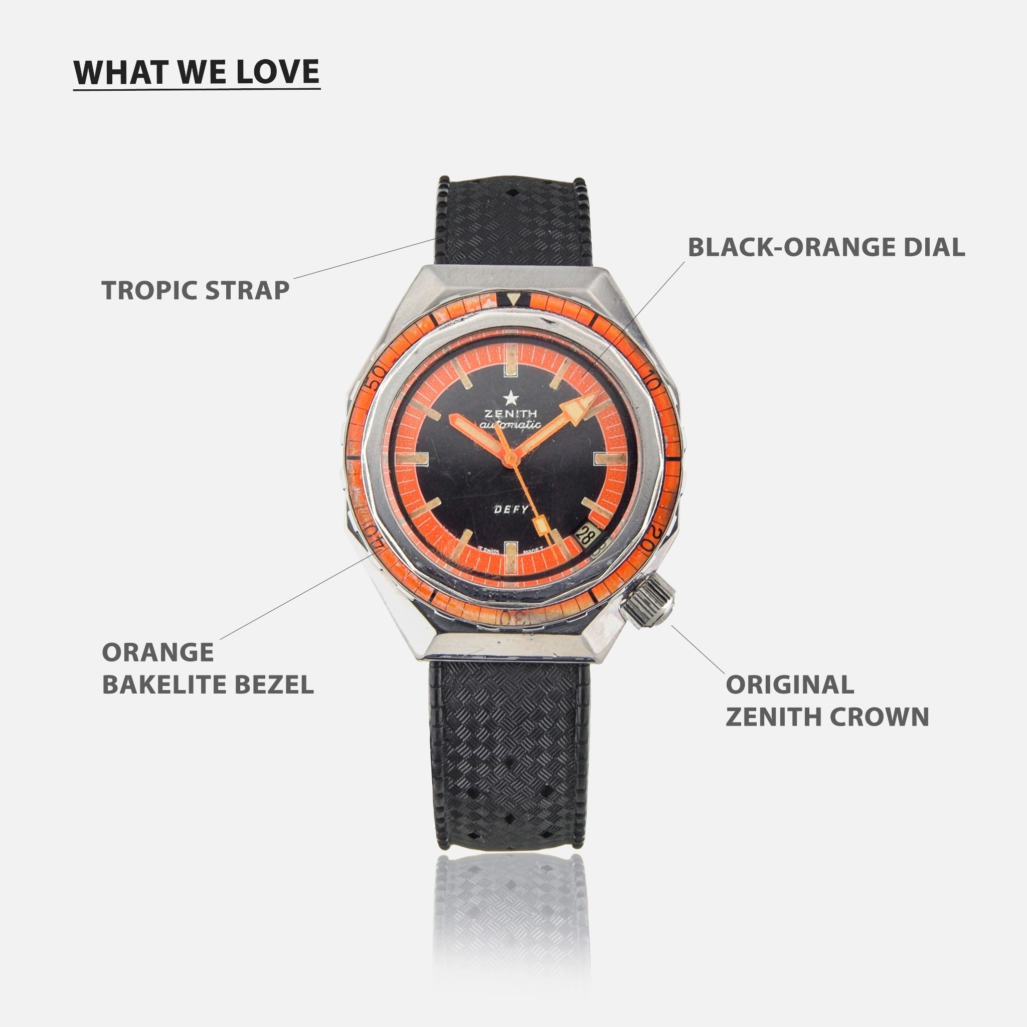 1970s Zenith Plongeur Defy Diver with Orange Dial Ref. A3648 1970s Zenith Plongeur Defy Diver with Orange Dial Ref. A3648