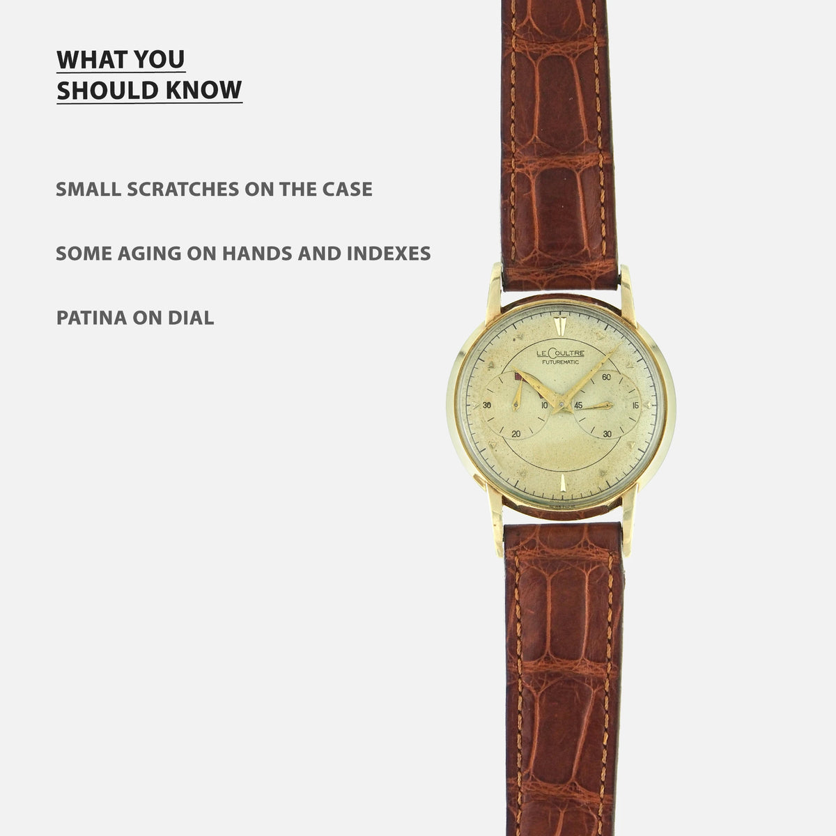 1950s LeCoultre Vintage Futurematic in 10Kt Gold-Filled Yellow Gold the first watch bumper automatic winding 497 calibre and power reserve available for shipping on Vintage Watch Leader