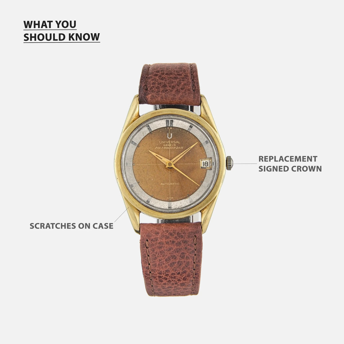 1960s Universal Genève Polerouter Microrotor Two Tone Gold and Steel Ref. 2046059 9 for sale on Vintage Watch Leader