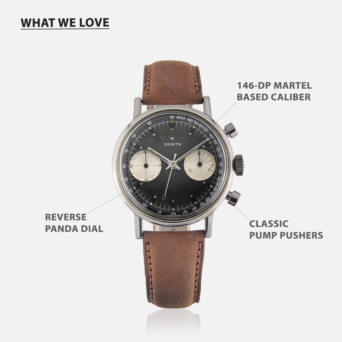 1960s Vintage Watch Zenith Chronograph Movement 146-DP Martel Ref. A271 With Reverse Panda Dial in Stainless Steel