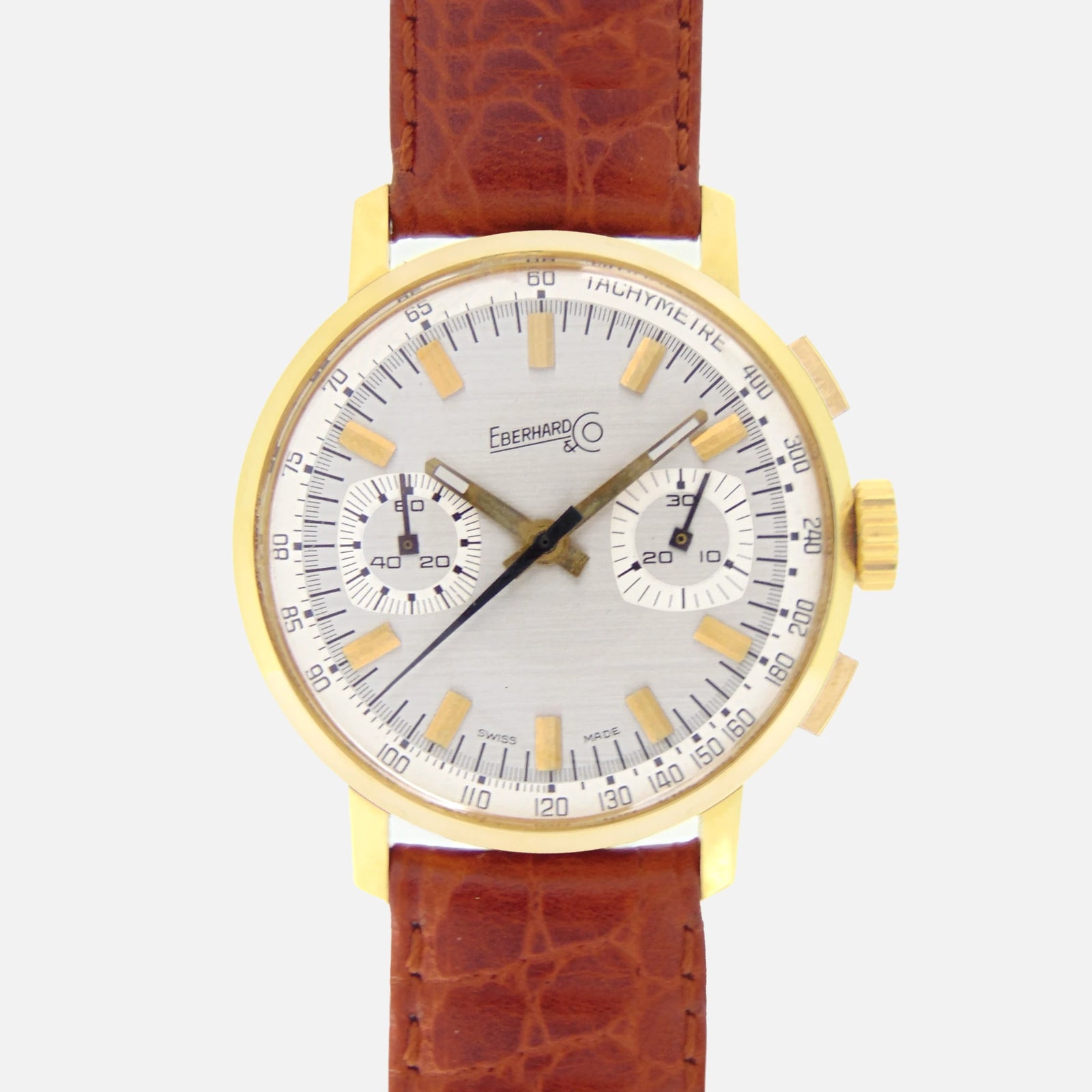 1970s Vintage Eberhard & Co. Chronograph Manual Watch Extra Fort Wristwatch Ref. 31007 Cal. 324 in 18Kt Yellow Gold for sale on Vintage Watch Leader Shop Seller with Free Shipping