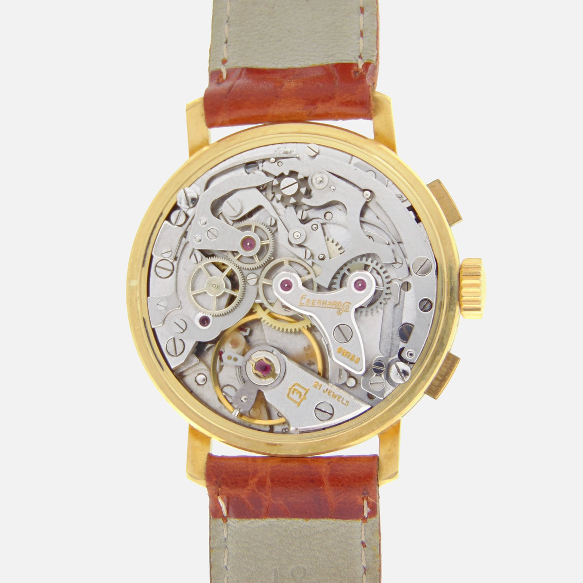 1970s Vintage Eberhard &amp; Co. Chronograph Manual Watch Extra Fort Wristwatch Ref. 31007 Cal. 324 in 18Kt Yellow Gold for sale on Vintage Watch Leader Shop Seller with Free Shipping