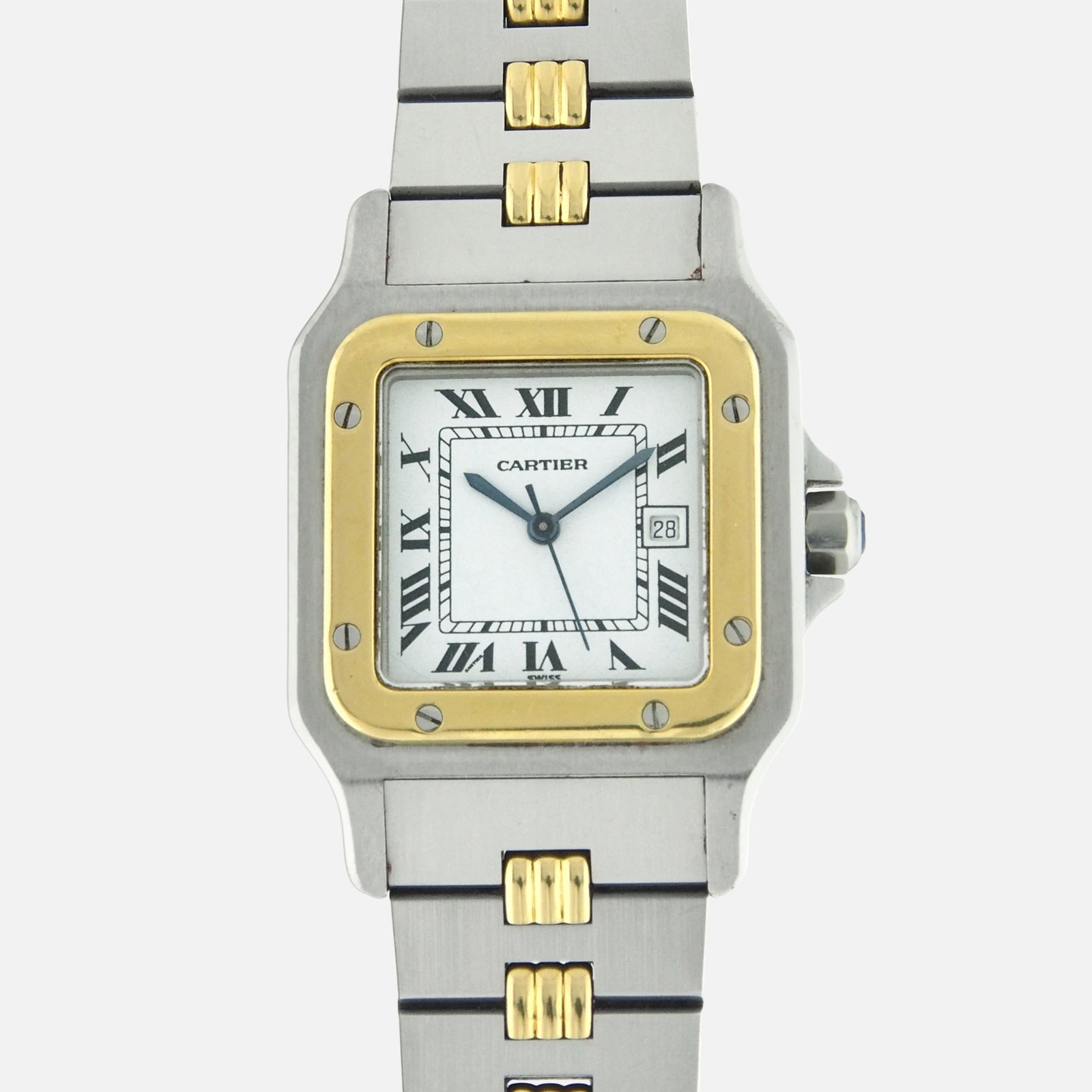 80s Pre Owned Cartier Santos Carree automatic watch reference 2961 in yellow gold and stainless steel bracelet two tone or sale on Vintage Watch Leader Shop with free shipping and warranty in great condition