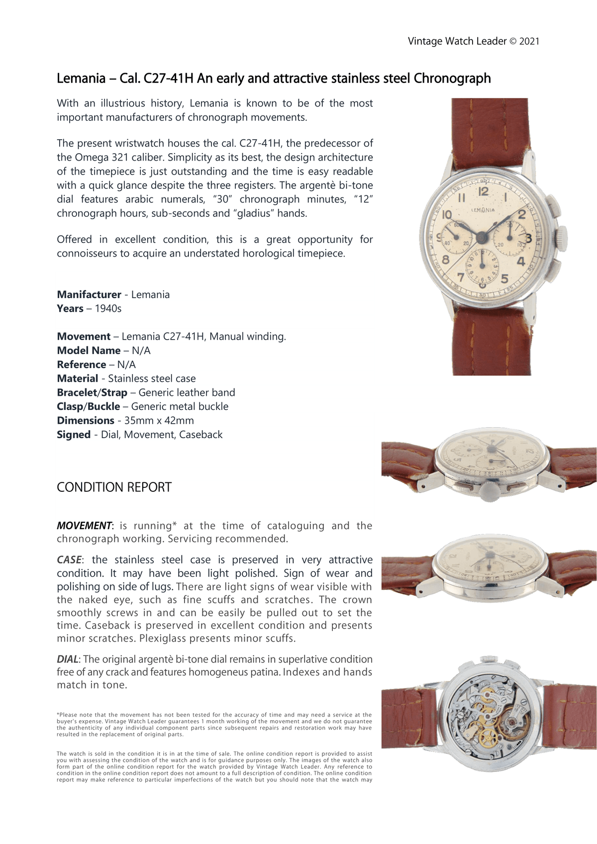 Condition Report - 1940s Lemania Chronograph - Vintage Watch Leader-1