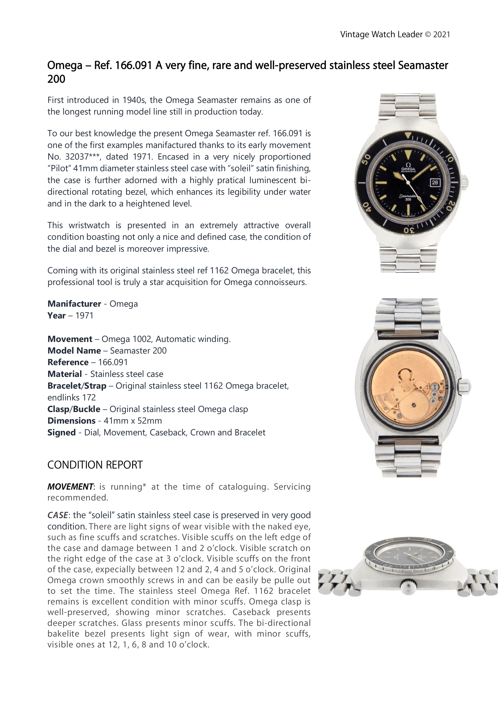 Omega 1002 movement clearance