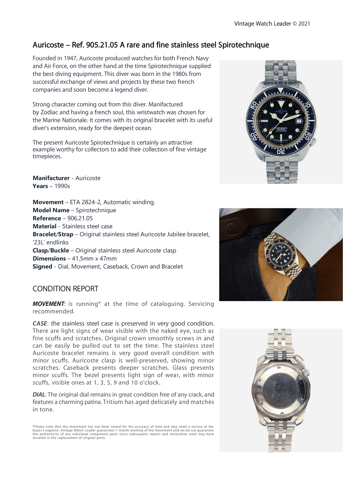Condition Report - 1990s Auricoste Spirotechnique Ref. 906.21.05 - Vintage Watch Leader