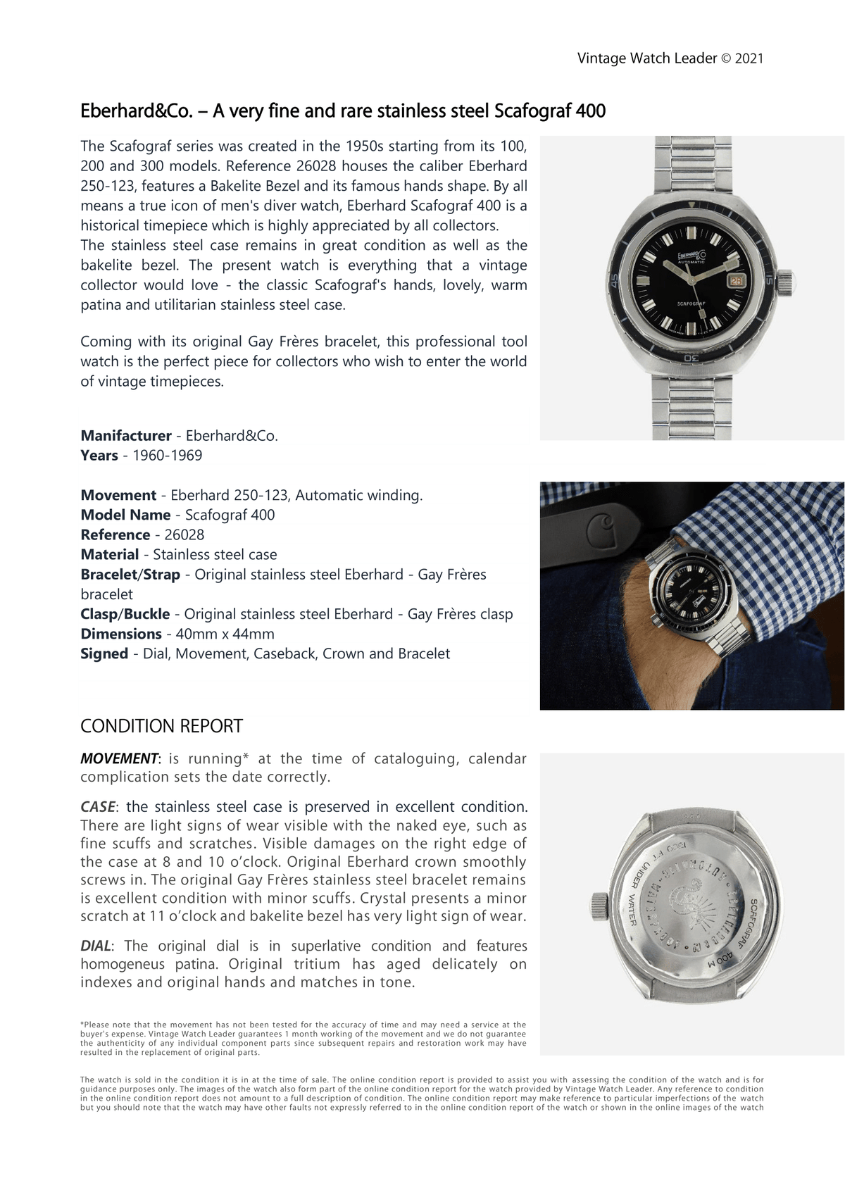 1960s Eberhard Scafograf 400 Vintage - Condition Report