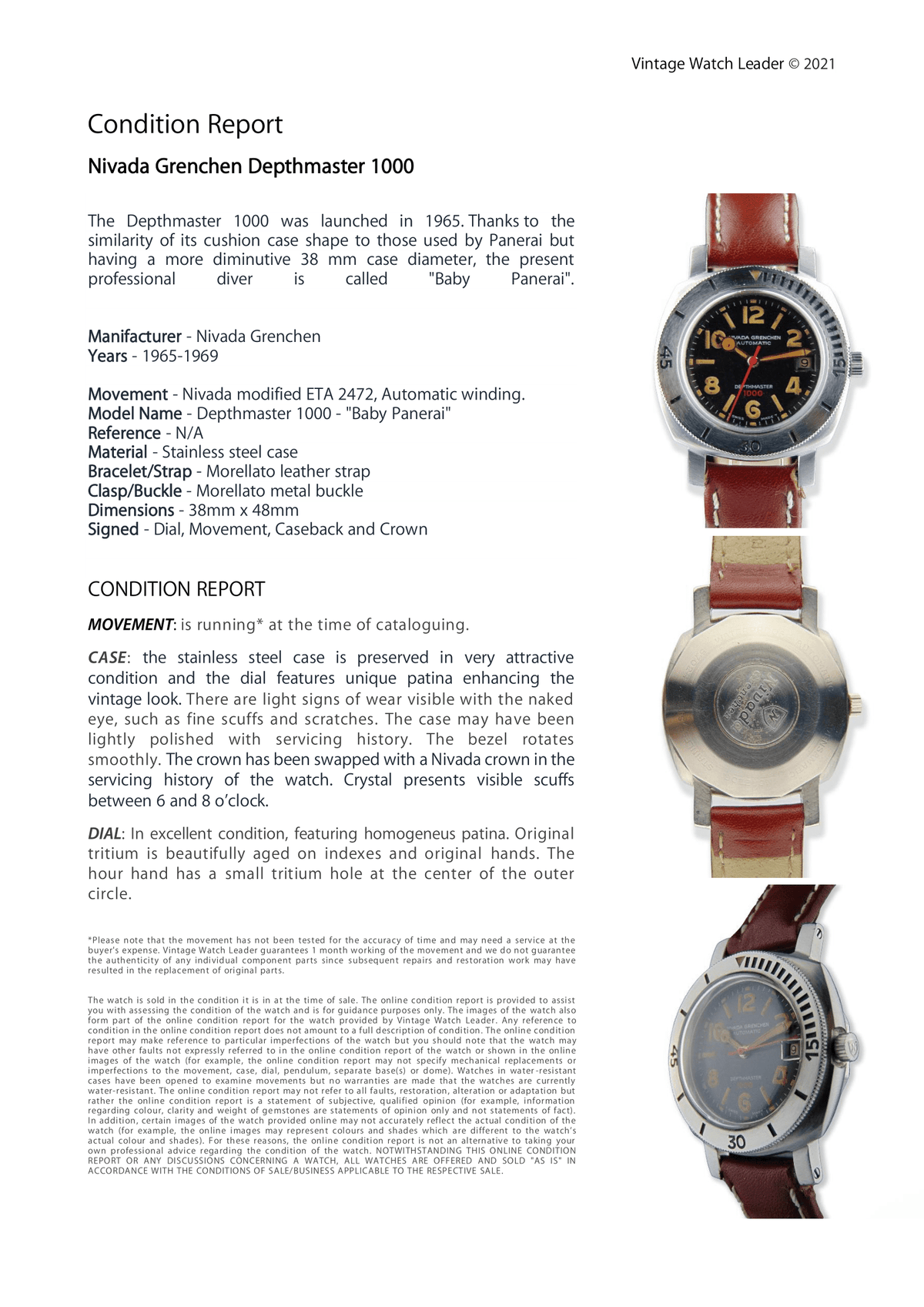 Vintage Nivada Grenchen - Vintage Depthmaster 1000 Baby Panerai - Vintage Watch Leader Condition Report