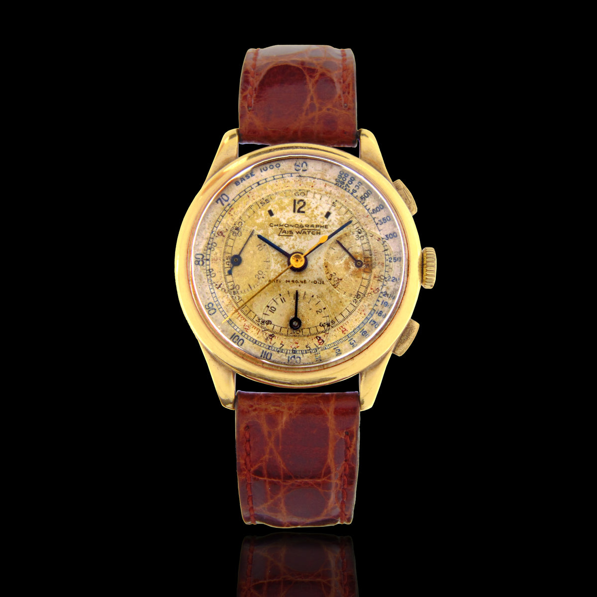 1940s Zais Watch Gold-plated case Triple Register Chronograph Caliber Landeron 42 - Vintage Watch Leader