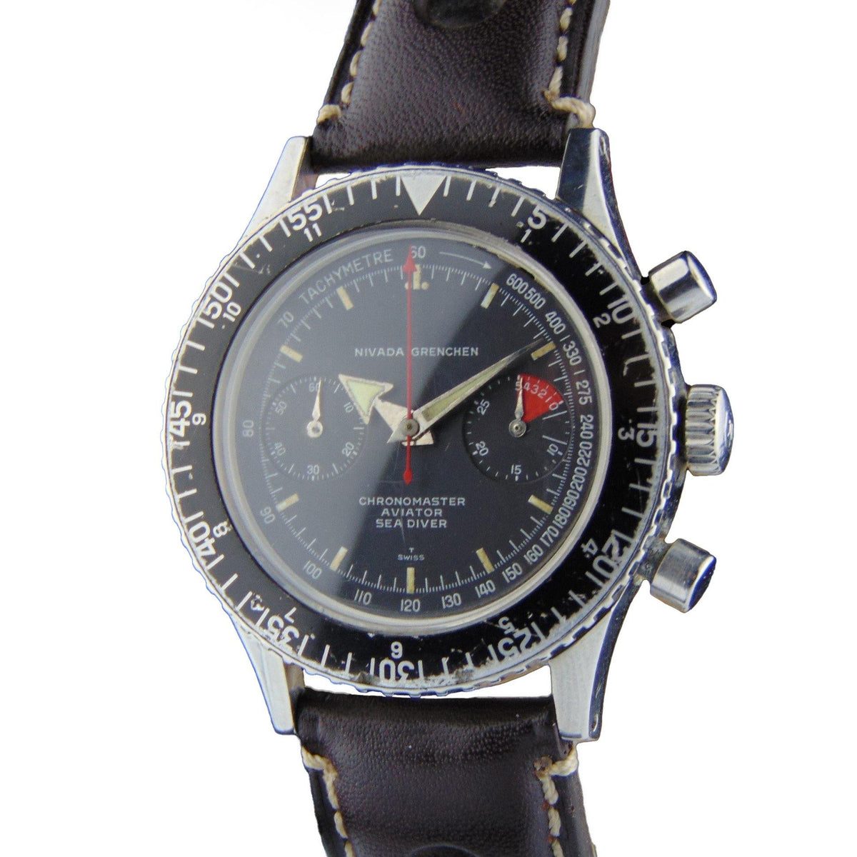 Nivada Grenchen - Ref. 1581 M 8222 A very rare and stainless steel Chronomaster Aviator Sea Diver - Vintage Watch Leader