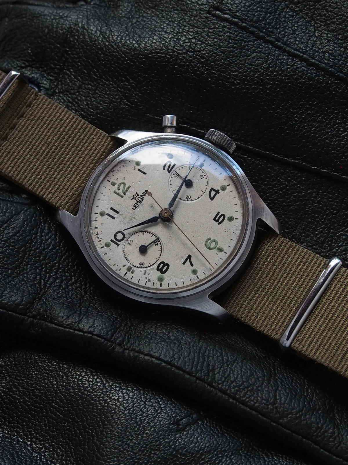 Vintage Lemania HS9 Watch Chronograph 15CHT Monopusher Movement in Stainless Steel for sale on Vintage Watch Leader Shop