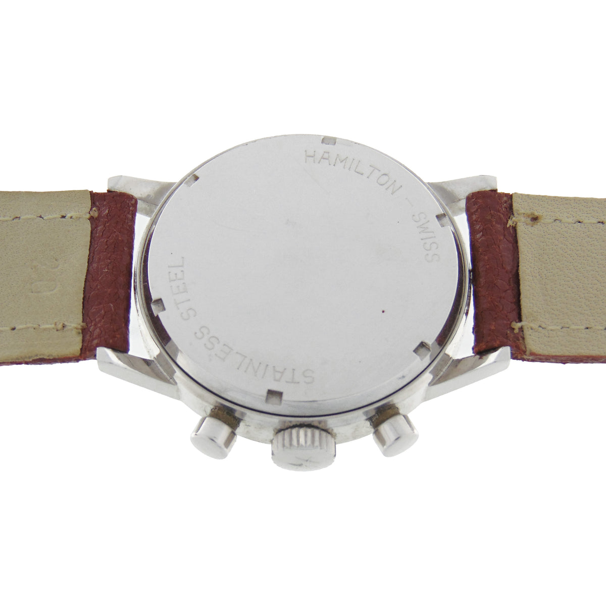 1960s Hamilton Chronograph Ref 7723 - Manifacturer - Hamilton Years - 1960s  Movement – Valjoux 7730, Manual winding Model Name – N/A Reference – 7723 Material - Stainless steel case Bracelet/Strap - Generic leather band Clasp/Buckle - Generic steel buckle Dimensions - 36mm x 42,5mm Signed - Dial, Movement, Caseback and Crown1960s Hamilton Chronograph Ref. 7723 vintage valjoux 7730 for sale vintage watch leader
