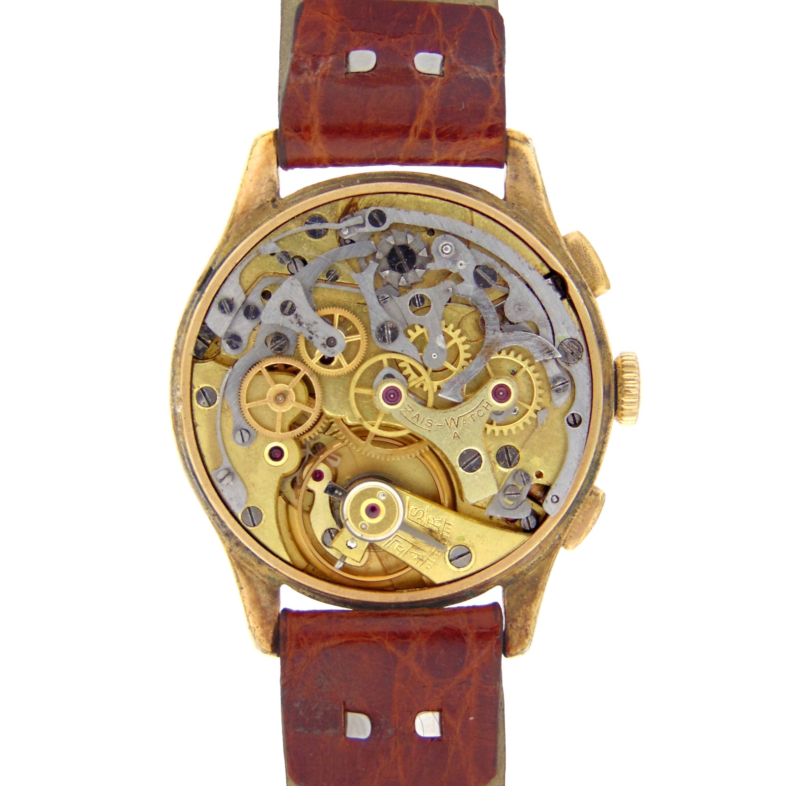 1940s Zais Watch Gold-plated case Triple Register Chronograph Caliber Landeron 42 - Vintage Watch Leader