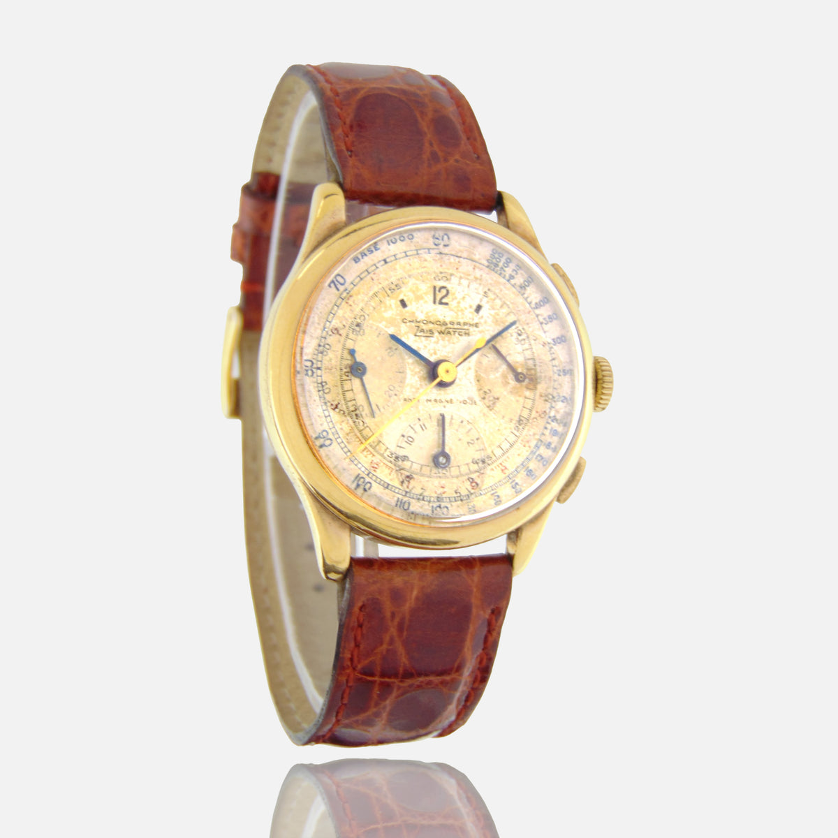1940s Zais Watch Gold-plated case Triple Register Chronograph Caliber Landeron 42 - Vintage Watch Leader